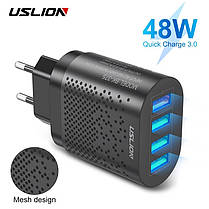 Зарядний пристрій блок живлення USLION Quick Charge 3.0 4 порта USB 3.1 Ампера з підсвічуванням портів, фото 3