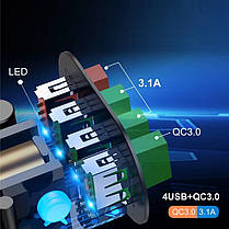 Зарядний пристрій блок живлення USLION Quick Charge 3.0 4 порта USB 3.1 Ампера з підсвічуванням портів, фото 6