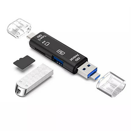 Кардрідер Fonken OTG 5 в 1 Micro SD USB 2.0 чорний, фото 1