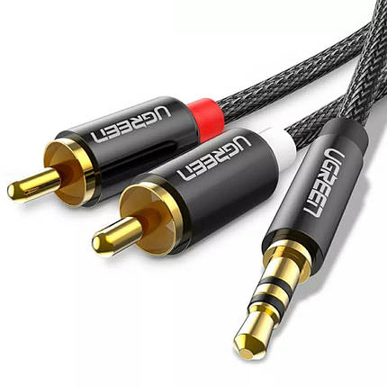 Аудіо кабель Ugreen Hi-Fi AUX, jack 3.5 mm - 2xRCA 1 метр Black нейлонова оплетка, фото 1
