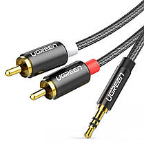 Аудіо кабель Ugreen Hi-Fi AUX, jack 3.5 mm - 2xRCA 1 метр Black нейлонова оплетка, фото 3
