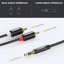 Аудіо кабель Ugreen Hi-Fi AUX, jack 3.5 mm - 2xRCA 1 метр Black нейлонова оплетка, фото 5