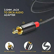 Аудіо кабель Ugreen Hi-Fi AUX, jack 3.5 mm - 2xRCA 1 метр Black нейлонова оплетка, фото 6