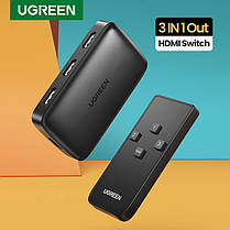 Перемикач HDMI на 3 виходи спліттер Ugreen з пультом ДУ 4K 3D Full HD, фото 3