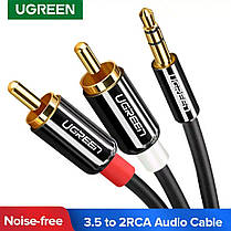 Аудіо кабель Ugreen Hi-Fi AUX jack 3.5 mm - 2xRCA 1 метр Black, фото 3