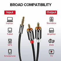 Аудіо кабель Ugreen Hi-Fi AUX jack 3.5 mm - 2xRCA 1 метр Black, фото 5