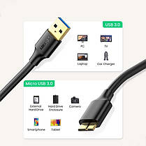 Кабель MicroUSB 3.0 DATA Cable Ugreen для корпусів SSD HDD до 4ТБ фотокамер 0.5 метра золоте напилення, фото 4