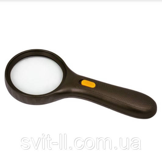 Лупа ручна з LED-підсвічуванням 2,5X збільшення (діаметр 75 мм), Ridni, фото 1
