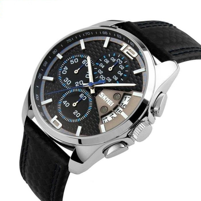 Классические мужские часы Skmei 9106 Spider черные с синим кантом