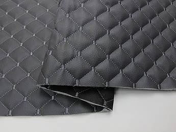 Відріз 1,3м, Шкірзам стьобаний темно-сірий «Ромб» (прошитий сірою ниткою) дубльований синтепоном і флізеліном шир 1,35 м (С