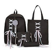 Рюкзак жіночий повсякденний молодіжний, сумка на плече, клатч і пенал, набір 4в1, чорний ( код: IBR111B )