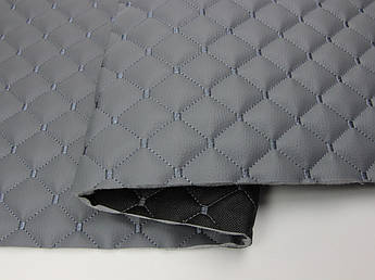 Відріз 1,3м, Кожзам стьобаний сірий «Ромб» (прошитий сірою ниткою) дубльований синтепоном та флізеліном шир 1,35м