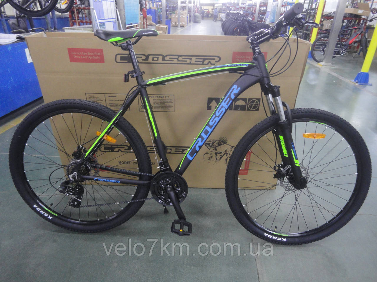 Горный алюминиевый велосипед Crosser Inspiron 29"рама 19" комплектация Shimano,быстрый съем колес черно-зелены