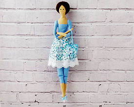 Інтер'єрна лялька в стилі тільда в блакиній сукні