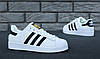 Жіночі кросівки Adidas Superstar White Black Адідас Суперстар білі з чорним натурал шкіра хіт літа, фото 8