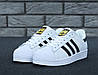 Жіночі кросівки Adidas Superstar White Black Адідас Суперстар білі з чорним натурал шкіра хіт літа, фото 4