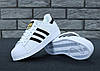 Жіночі кросівки Adidas Superstar White Black Адідас Суперстар білі з чорним натурал шкіра хіт літа, фото 6