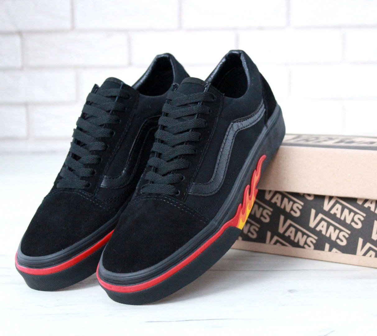 Чоловічі кеди Vans Old Skool Black Flame Повсякденні міські кеди з принтом Ванс Флейм полум'я чорні бавовна 42.5-27 СМ