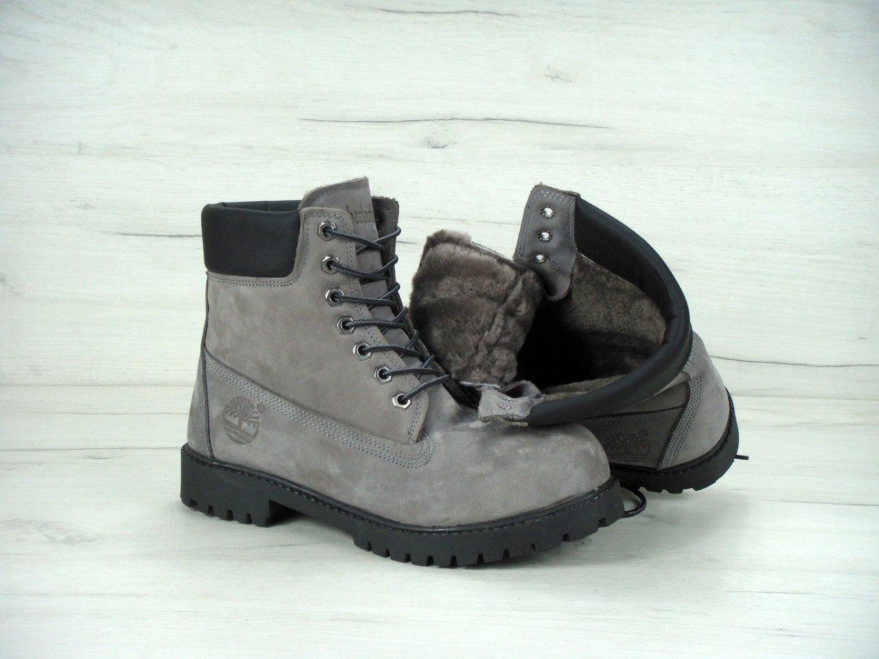 Женские зимние ботинки Timberland classic 6 Inch Premium Grey Тимберленд Инч Премиум с натуральным мехом Нубук - фото 2 - id-p1334977990