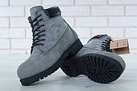 Женские зимние ботинки Timberland classic 6 Inch Premium Grey Тимберленд Инч Премиум с натуральным мехом Нубук