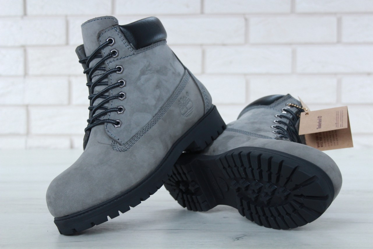 Женские зимние ботинки Timberland classic 6 Inch Premium Grey Тимберленд Инч Премиум с натуральным мехом Нубук - фото 1 - id-p1334977990