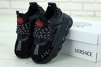 Жіночі кросівки Versace Chain Reaction 2 Chainz (в стилі Версаче) чорні, текстиль, замш 38-39 розмір