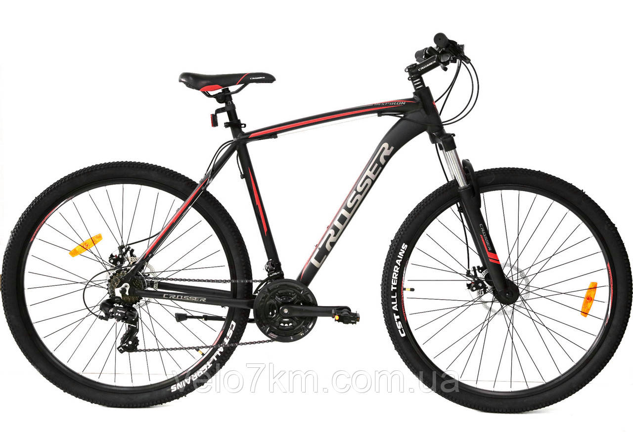 Горный алюминиевый велосипед Crosser Inspiron 29"рама 22" комплектация Shimano,быстрый съем колес черно-красны