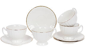 Порцеляновий чайний набір для чотирьох осіб Вівіенна: чашка 200 мл (4 шт.) Та тарілки із золотим кантом (4 шт.) 993-411
