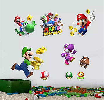 Вінілова наклейка Super Mario Супер Маріо 45x60 см