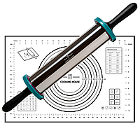 Качалка для тіста з кільцями для регулювання товщини розкатки тіста і силіконовим ковриком для випікання