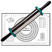 Скалка для теста с кольцами для регулировкой толщины раскатки теста и ковриком для выпекания, smile