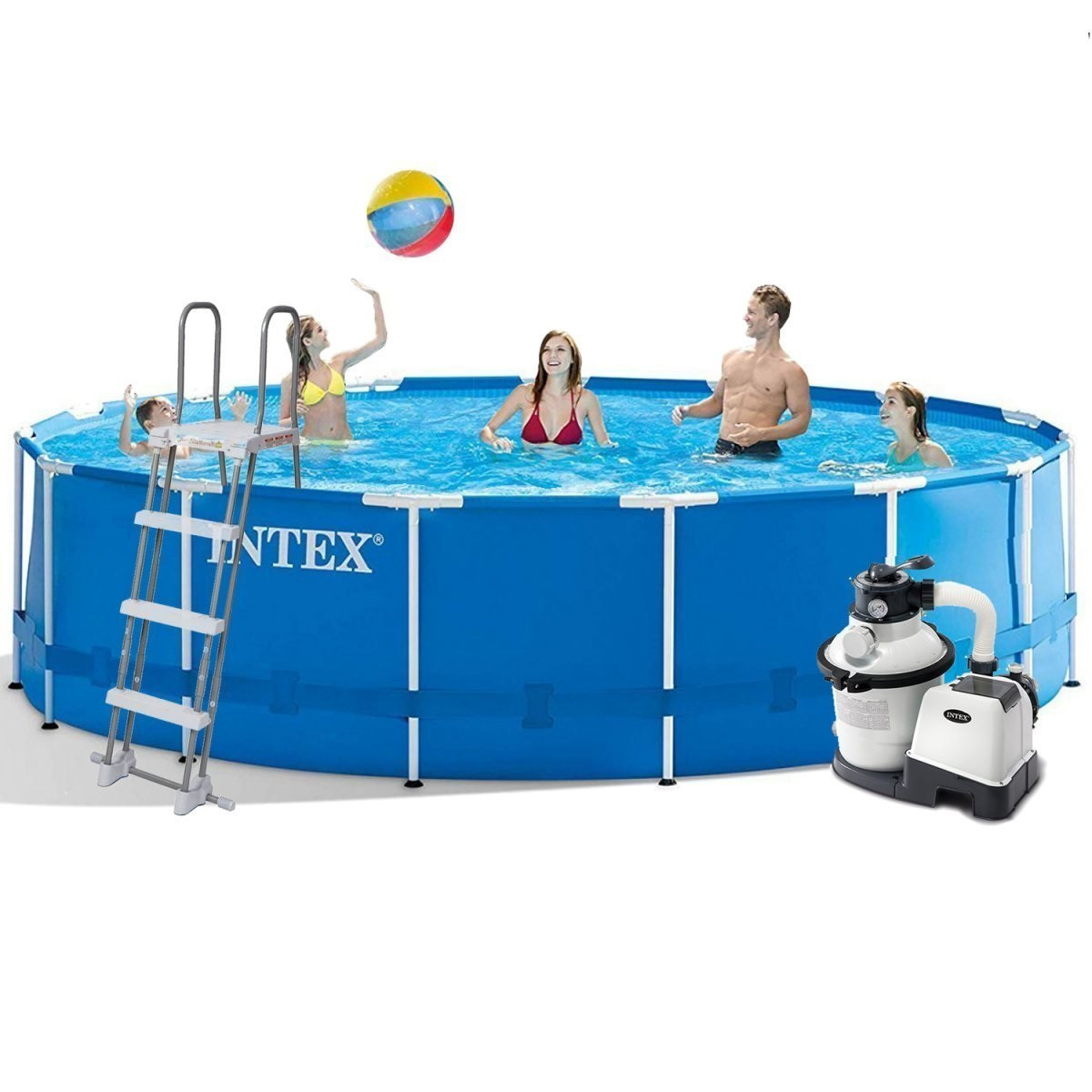 Каркасний басейн Intex 28242 — 6, 457 x 122 см (Пісочний насос 4 500 л/год, сходи, тент, підстилка), фото 1