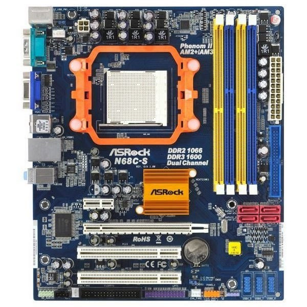 Плата під AMD sAM3/AM2+ ASRock N68C-S на DDR3 і DDR2 ОДНОЧАСНО, Розуміє 2-6 ЯДЕРНІ ПРОЦИ до PHENOM X6
