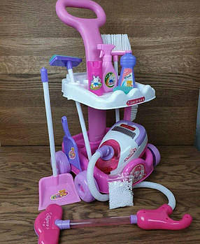Ігровий набір для прибирання візок на колесах, пилосос, звуки, щітка, швабра A5951