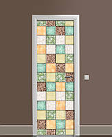 Виниловые наклейки на дверь Мраморная Мозаика Пэчворк ПВХ пленка с ламинацией 65х200 см Геометрия Зелёный
