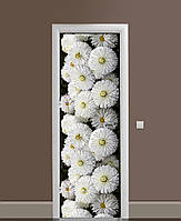 Виниловые наклейки на дверь Белоснежные хризантемы ПВХ пленка с ламинацией 65х200 см цветы Белый