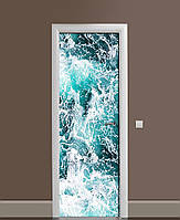 Декоративная наклейка на двери Морская пена Волны ПВХ пленка с ламинацией 65х200 см Море Зелёный