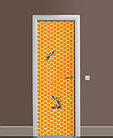 Виниловые наклейки на дверь Медовые соты Пчелы ПВХ пленка с ламинацией 65х200 см Текстуры Оранжевый