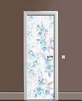 Декоративная наклейка на двери Ирисы на глине ПВХ пленка с ламинацией 65х200 см Цветы Голубой