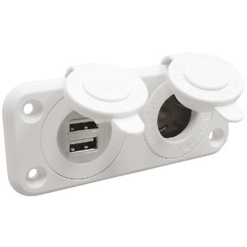 Гніздо для човна і катера прикурювача яхти 2хUSB пластик білий Osculati