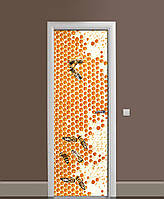 Виниловая наклейка на дверь Пчелиные соты Пчелы мед ПВХ пленка с ламинацией 65х200 см Животные Бежевый