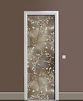 Виниловые наклейки на дверь Алмазная роса ПВХ пленка с ламинацией 65х200 см Растения Серый