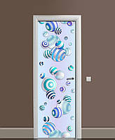 Декоративная наклейка на двери Полосатые бусы ПВХ пленка с ламинацией 65х200 см Абстракция Голубой