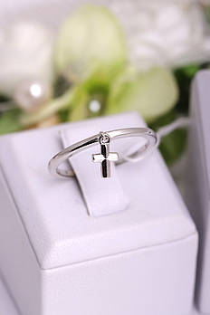 Срібне родоване кільце з підвіскою.