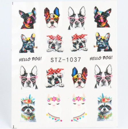 Слайдери на нігті водні з собаками - розмір наклейки 6*5см, інструкція по застосуванню є в описі, фото 1