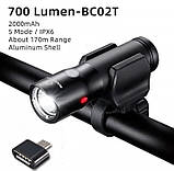 Вело фара ROCKBROS BC02T (Powerbank, 700LM, 2000mAh, Cree XMR-T6, USB, IPX6, Red габарит), фото 2