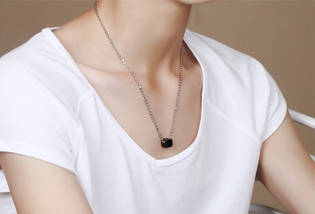 Підвіска, Кулон, ланцюжок на шию, унісекс, Чорний квадрат із титанової сталі 52 см, фото 2