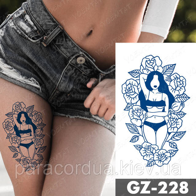 Juice (Пігментаційні). Флеш Тату. 18*11 См. Тимчасова, Перевідна. Дівчата, У Бікіні, Квітів, Gz-228 (S)