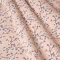 Ткань хлопок для скатерти, штор, римских штор, покрывал мелкие белые цветы на персиковом фоне