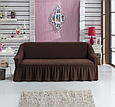 Єврочохол накидки на меблі, чохол для дивана на резинці натяжний турецькі готові з оборкою жатка Бордовий, фото 8